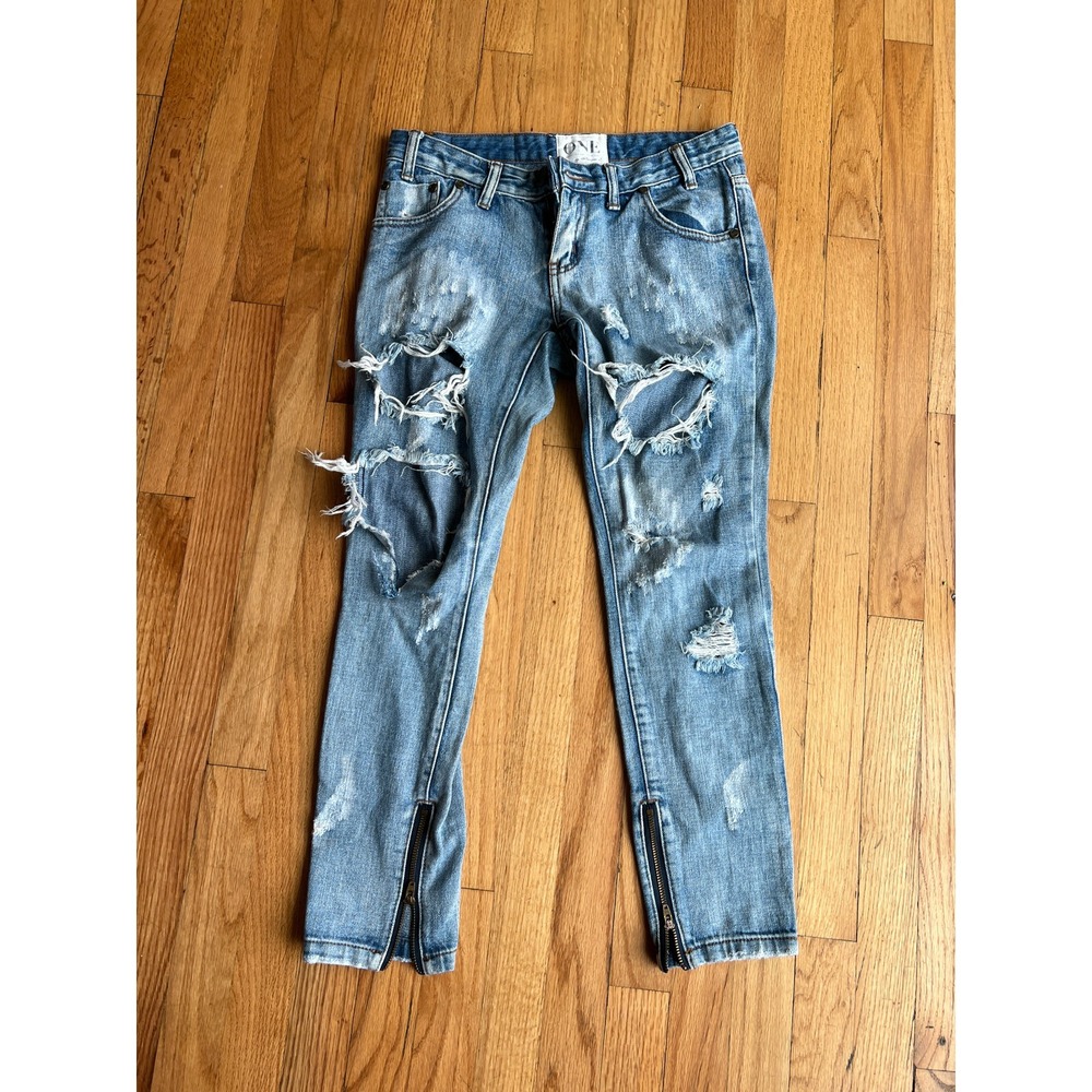 One X One Teaspoon Jeans Size 24 Destroyed Trashed Ankle Zip Free Bird